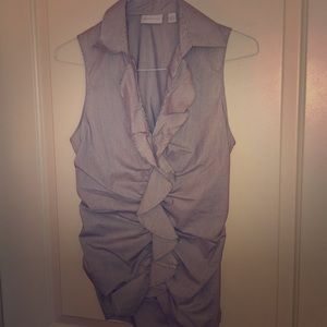 Blue and white striped ruffle shell